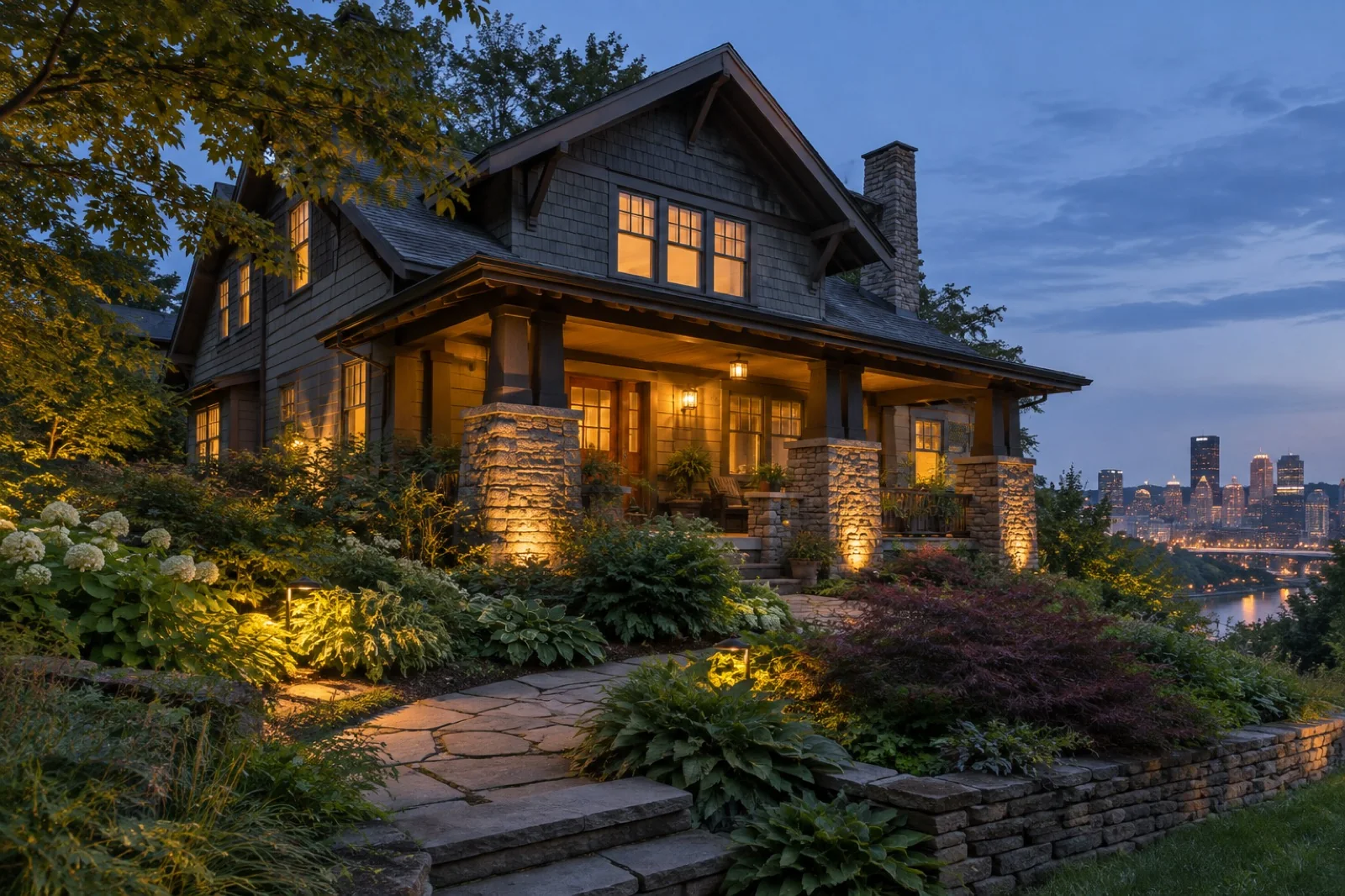 Illustrative concept of craftsman character landscape lighting