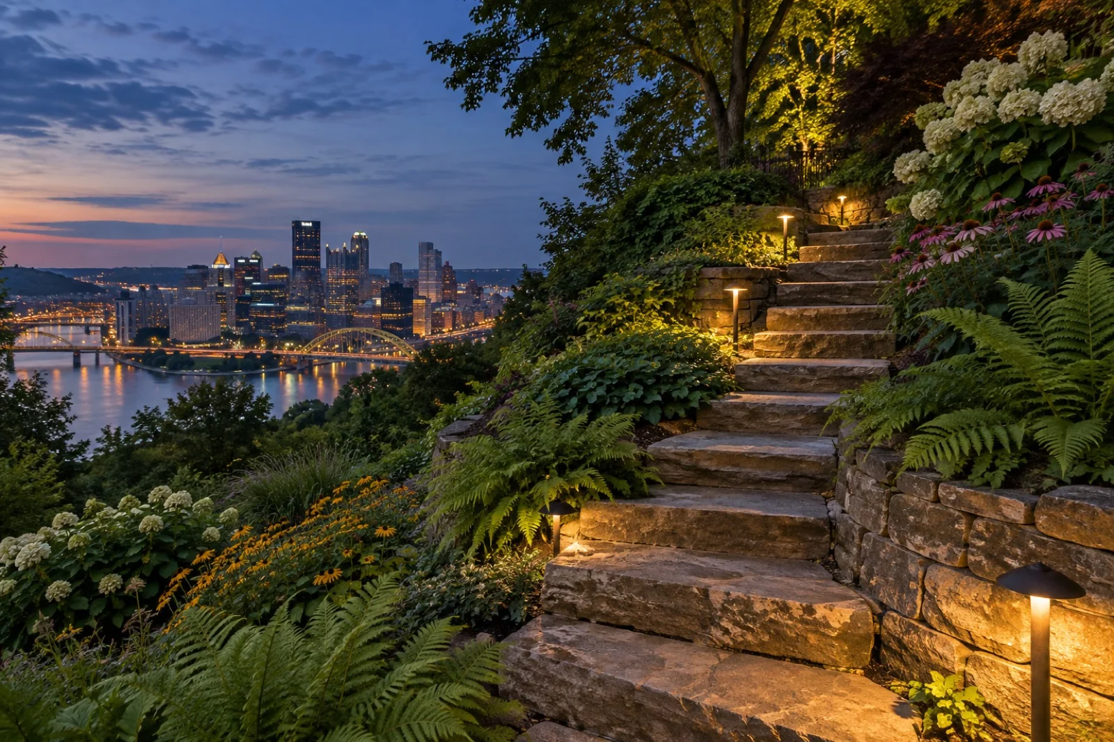 Illustrative testing a lighting scene at night concept for a Pittsburgh-style property