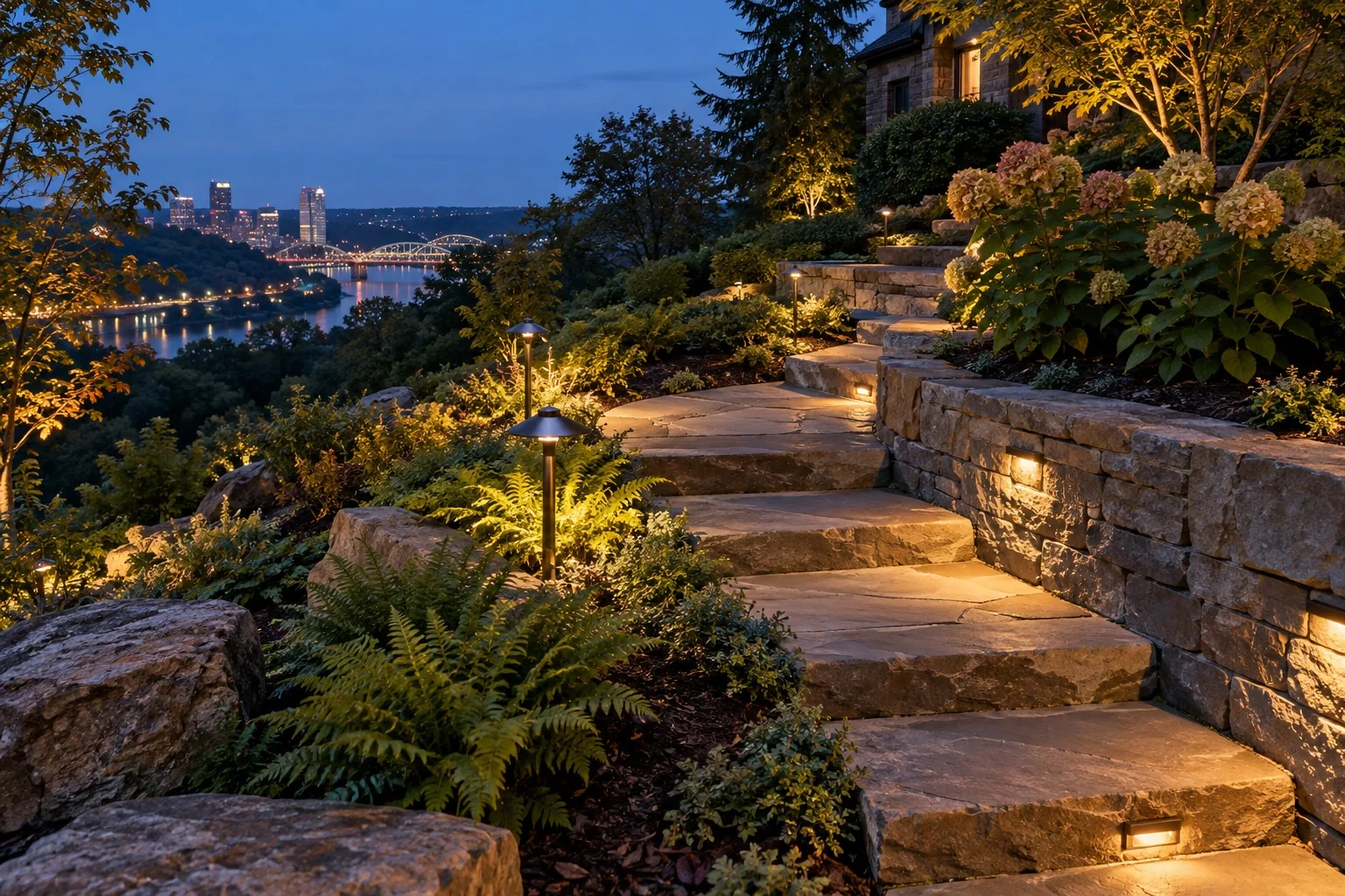 Illustrative Pittsburgh hillside path lighting concept