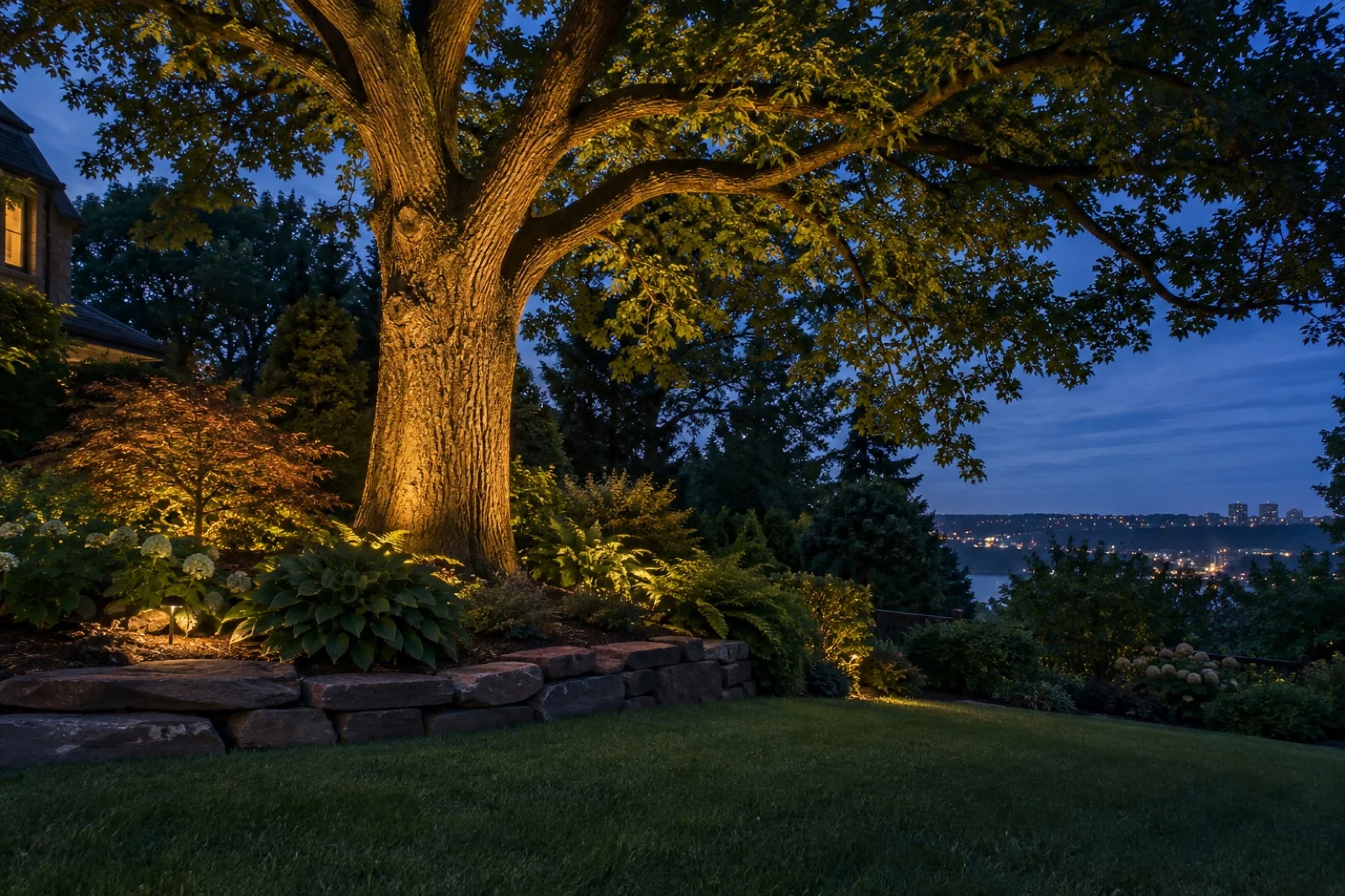 Illustrative layering outdoor light concept for a Pittsburgh-style property