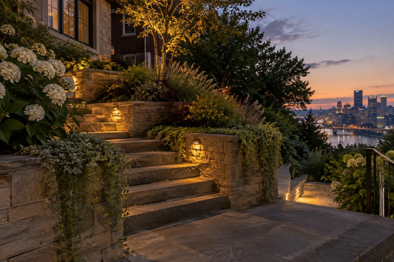 Illustrative concept of stone terrain landscape lighting