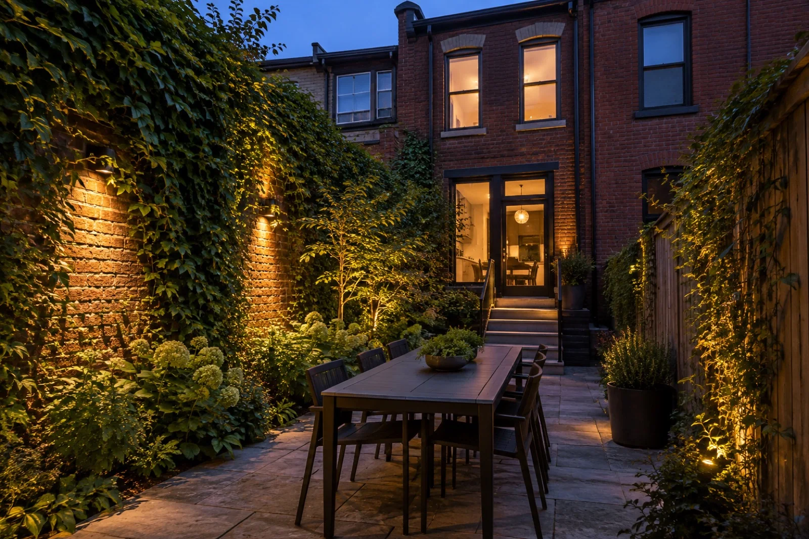 Illustrative concept of small urban garden landscape lighting