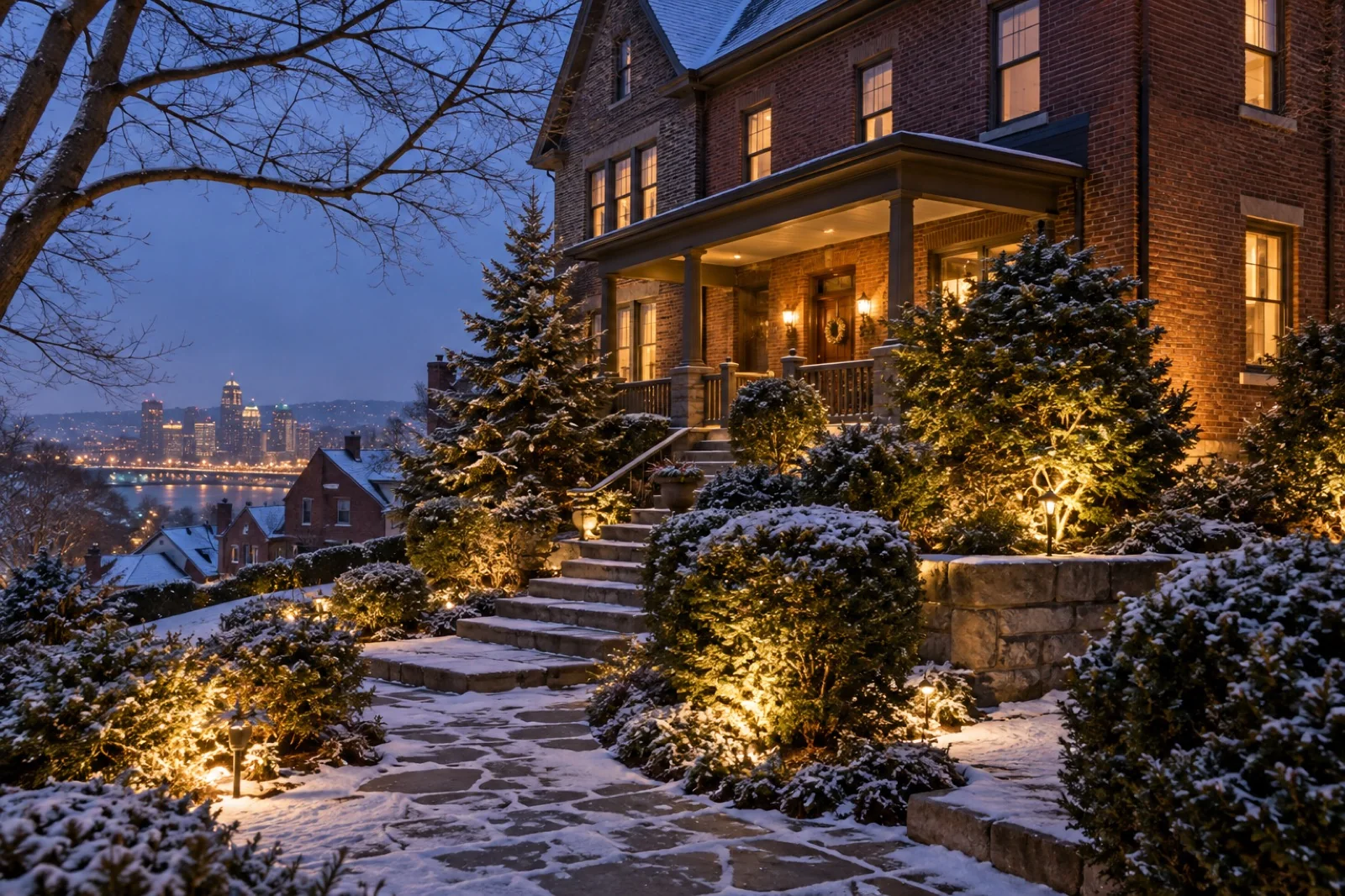 Illustrative concept of winter glow landscape lighting
